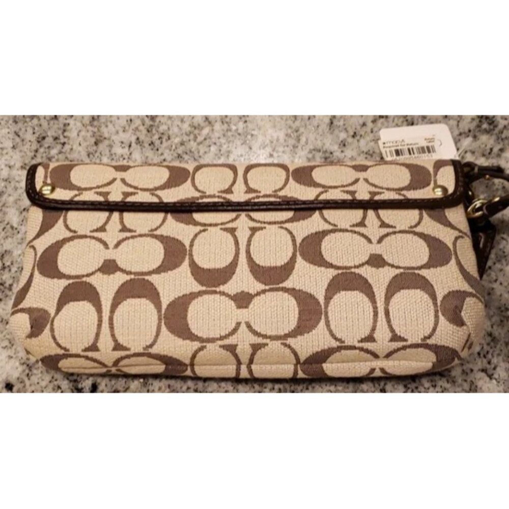 NWT NEW COACH KRISTEN Signature Logo Brown Wristlet Clutch Bag 45094 - Picture 2 of 3